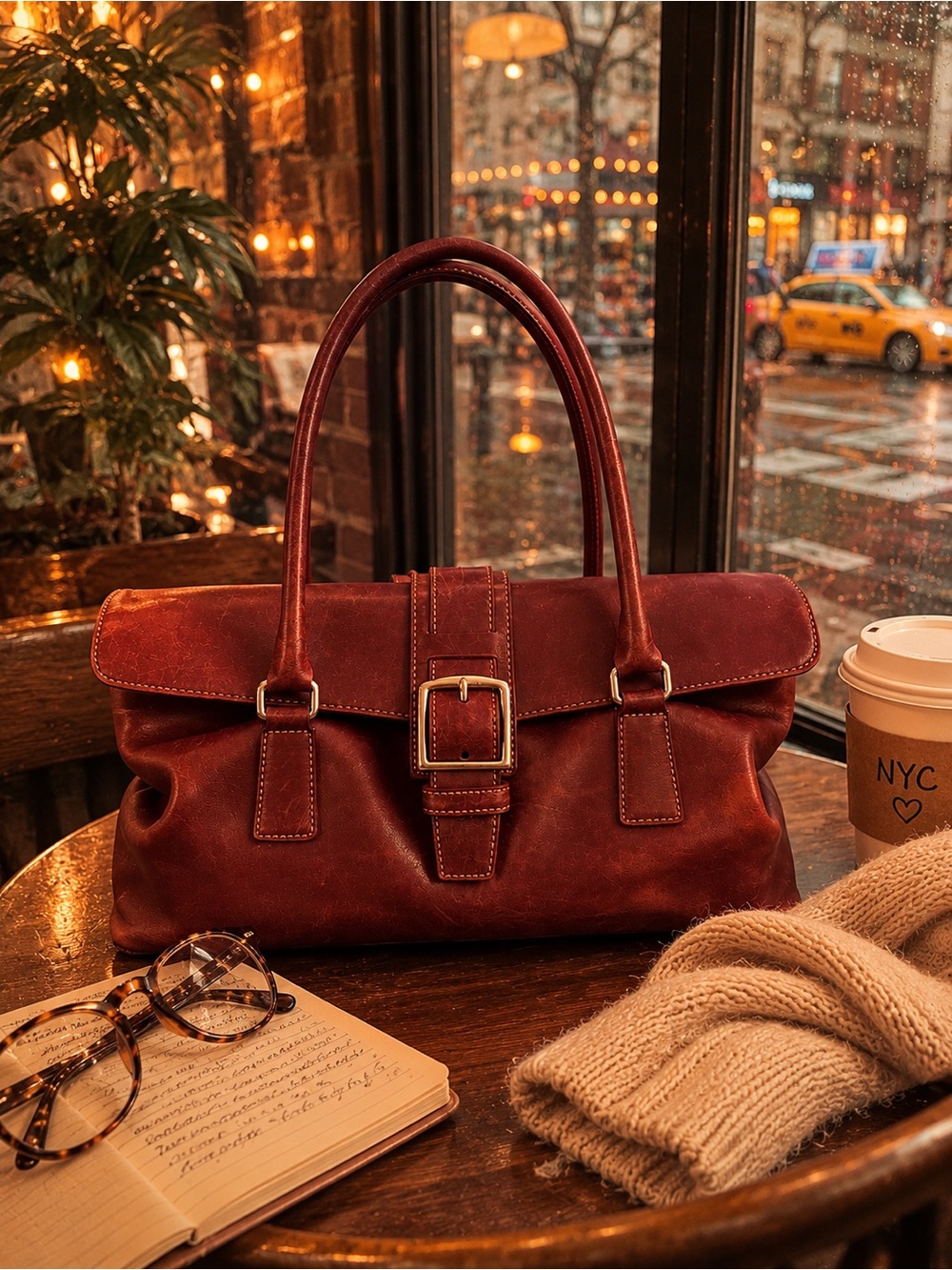 Vintage Coach 7581 Oxblood Full Grain Leather Buckle Satchel Shoulder Bag